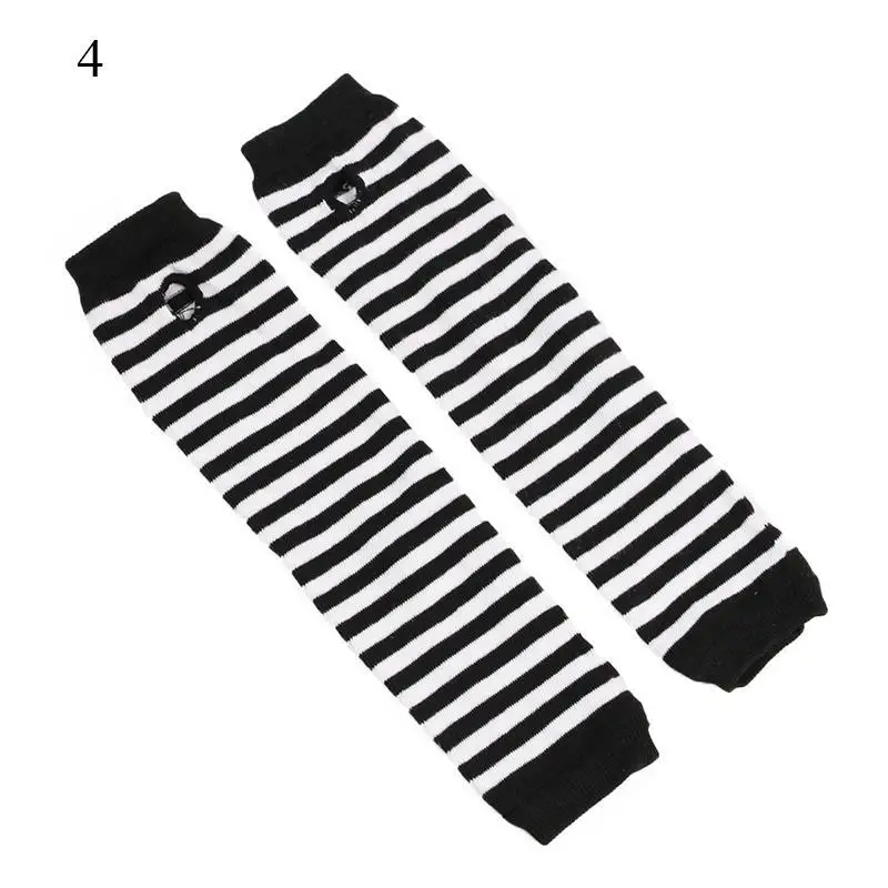 Punk Long Sleeves Fingerless Gloves Cuff for Women Men Stripe Hip-Hop Knitted Elbow Mittens Elastic Winter Arm Warmer Outdoor