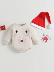 Cute Santa Claus Print Jumpsuit with Matching Hat Festive 2-piece Christmas Outfit for Infant Boys and Girls