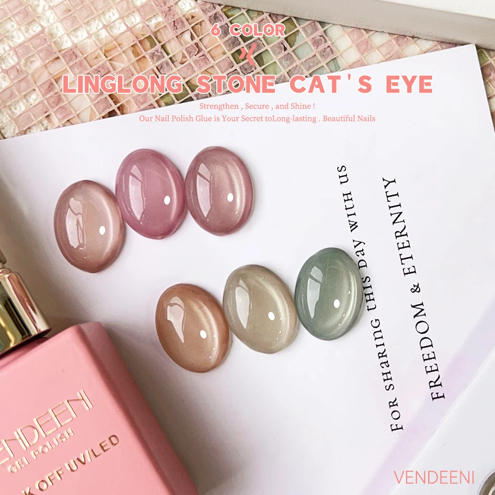 Vendeeni 6-Farben-Set Kristall-Katzenaugen-Gel-Nagellack Magnetischer UV-LED-Soak-Off-Gel-Lack Rosa Nagelkunst-Gel-Lack mit Display – Detail 7