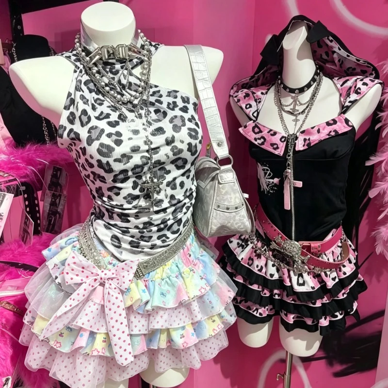 Süßer Bunter Polka-Dot Rüschen-Schleifenrock Y2K Japanischer Lolita Kurzrock Damen 2026 Vintage Lässige Partykleidung Mode