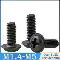 10 -100 pcs M1.4 M2 M2.5 M3 M3.5 M4 M5  PWM Black Carbon Steel Cross Phillips Pan Round Head With Washer Collar Screw Bolt