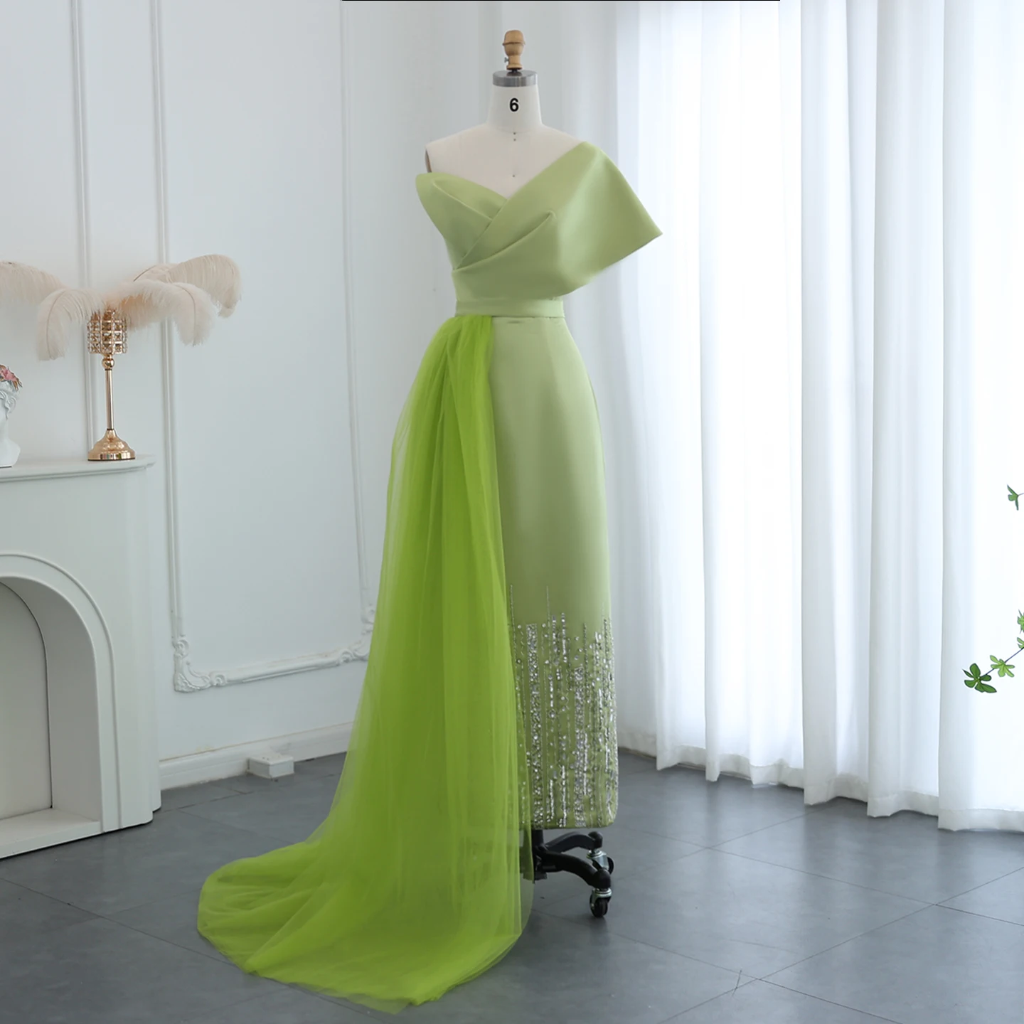 Sharon Said Luxury Dubai Lilac One Shoulder Evening Dress with Overskirt Arabic Sage Green Wedding Party Gowns SS405 Customized