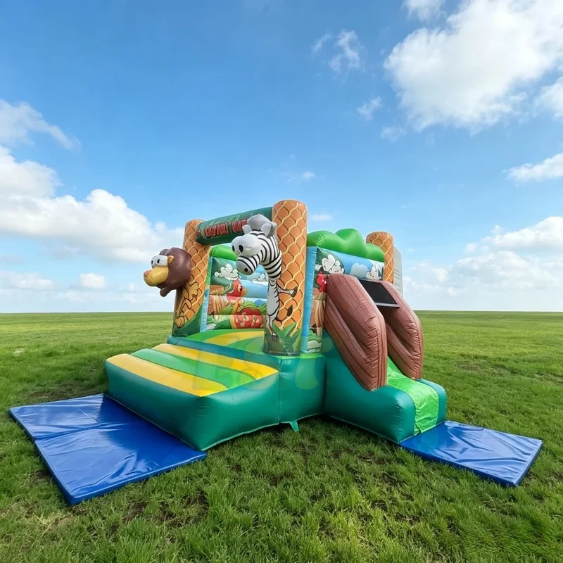 Commercial Inflatables Safari Animals Castle Bouncer Kids PVC Jumper Slide Bounce House Small Playground Use Eco-Friendly CE