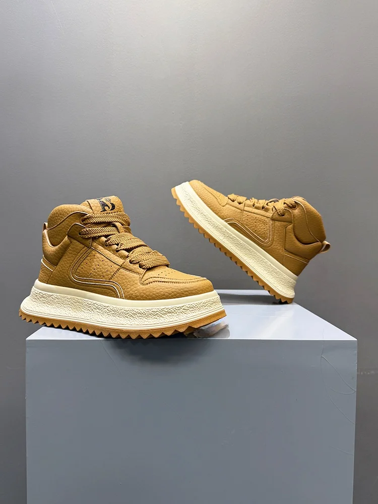 

Мужская кожаная поверхность с высоким берцем Fce Lined Dad oes Faionable Casual Thi Bot Heightening Cotton oes для осени и зимы