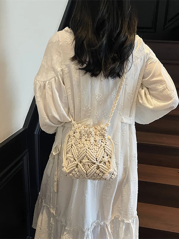 

Faionable Woven St Bag Women's Summer 2025 New Crossbody Buet Beach Bag Trendy Simple Casual Korean Sle Soft Fabric
