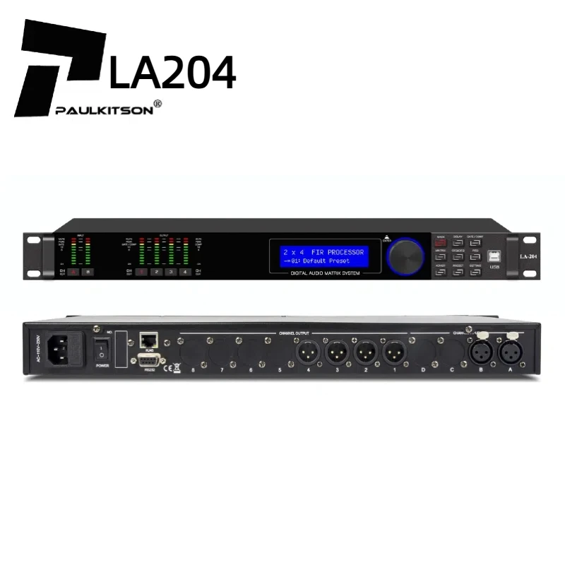 Paulkison LA204 High-Performance Digital Dsp Processor Professional Audio Processor Dsp 4 In 8 Out Audio Effects Processor