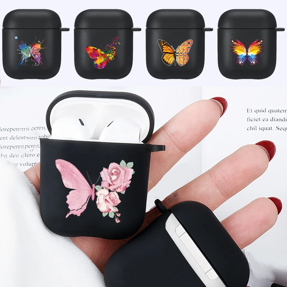 

Wireless Bluetooth Earphone Silicone Protective Case for Apple AirPods 1st/2nd Gen Anti-drop Butterfly Print Headphone Cover