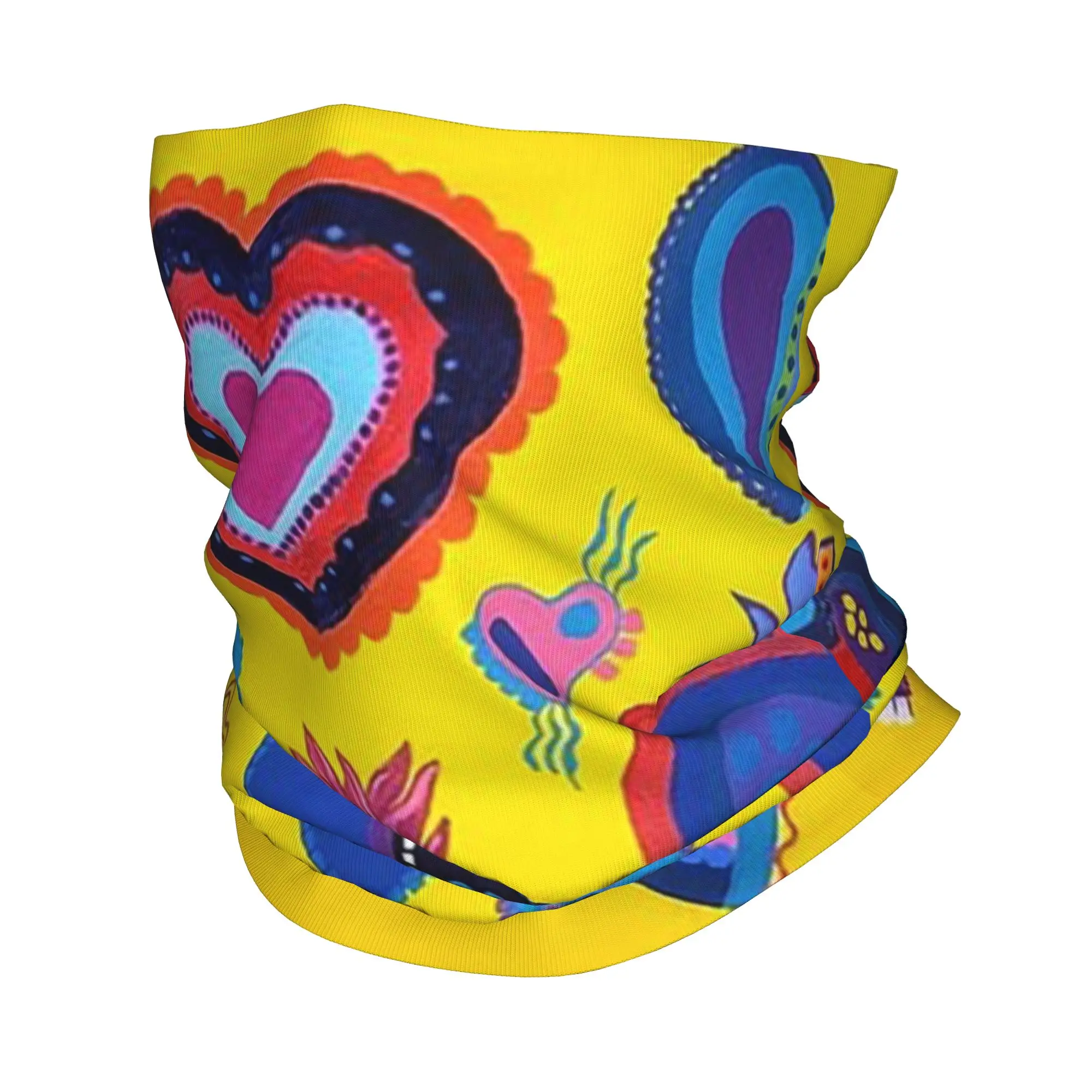 Corazones de Colores Mexican Heart Milagro Bandana Neck Gaiter Printed Magic Scarf Warm Headwear Hiking Fishing For Men Women