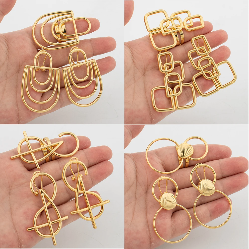 4Sets Jewelry Set for Women Geometry Round Fower Earrings Adjustable Ring Gold Color Jewellry African Wedding Bridal Party Gifts