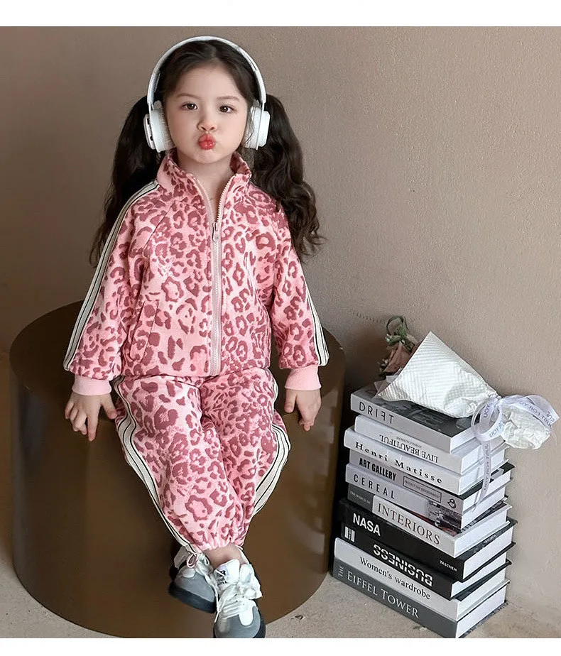 الربيع والخريف مجموعة ملابس الفتيات نمط جديد للأطفال الرياضة ليوبارد معطف + السراويل 2 قطعة مجموعة 90-140 سنتيمتر #6
