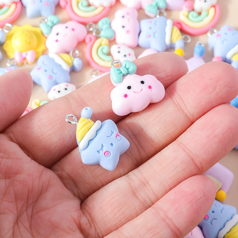 15pcs Mixed Lovely Summer Resin Charms for Earrings Necklaces Pendants Cute Crown Sun Star Cloud Charms Handmade Jewelry Making