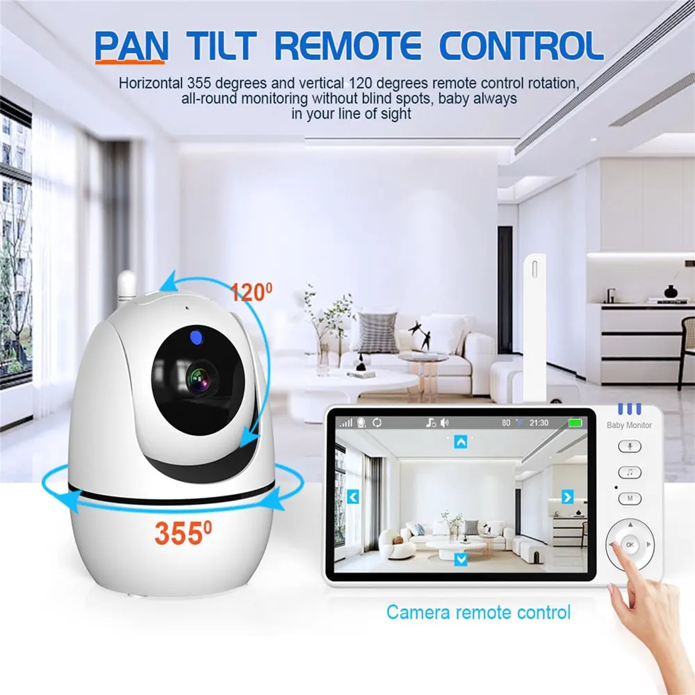 ABM501 Video Baby Monitor 5-inch Breastfeeding Timer Bidirectional Voice Temperature Monitor Music Sleeping Lullaby Baby Monitor