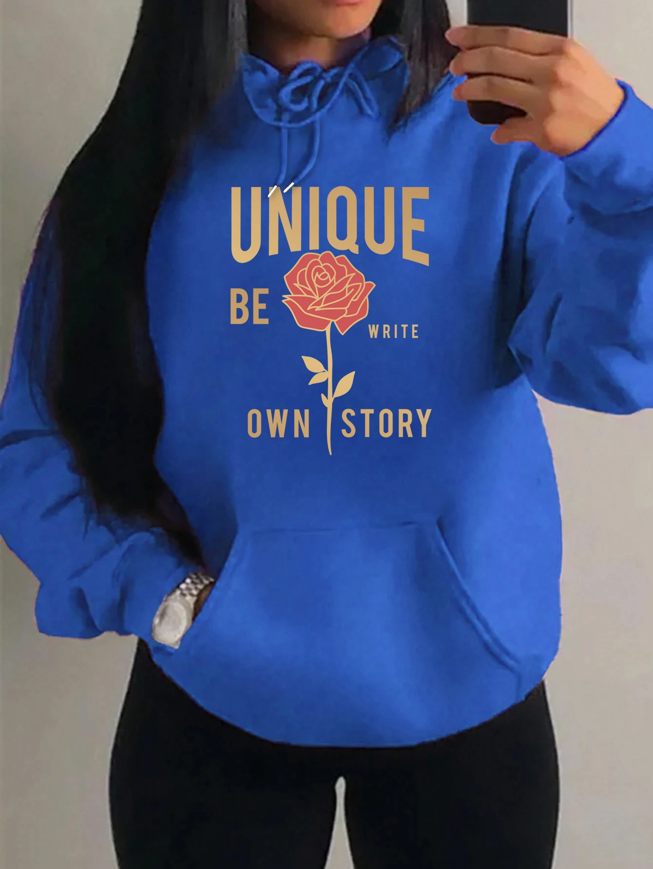 Unique Be Write Own Store Flower Print Women Hoody Harajuku Warm Hoodies Fleece Hip Hop Sportswear Pocket  Loose Women Clothing