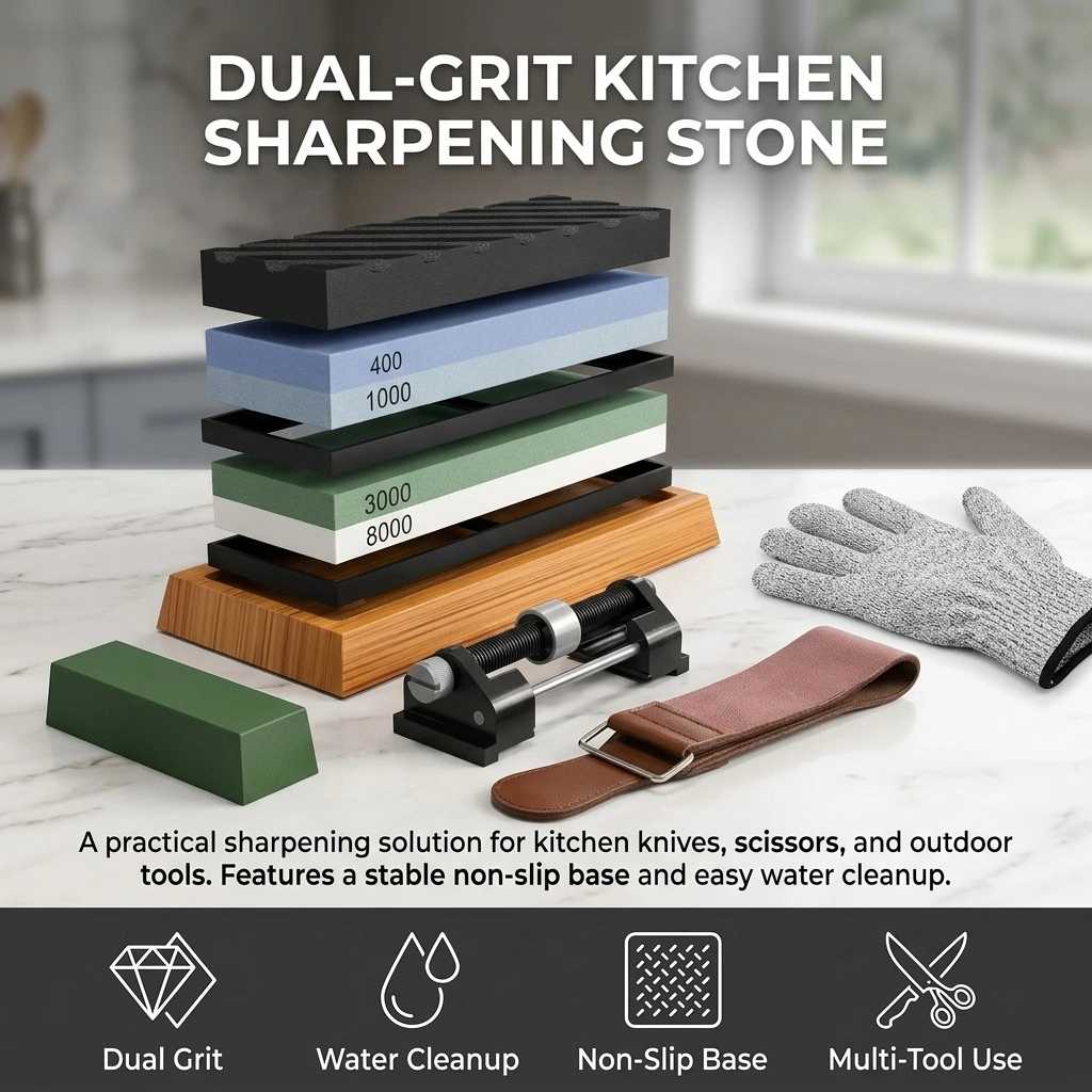 Professional Whetstone Double Sided Sharpening Stone Set for Kitchen Knives Scissors Outdoor Tools Durable Non Slip Base