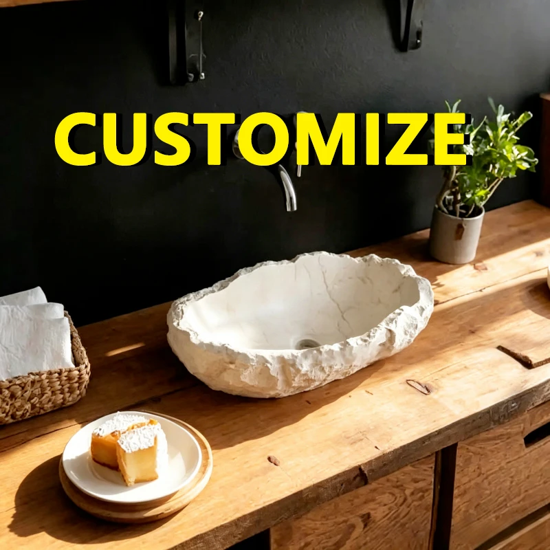 Any Size Custom Designer Exclusive Natural Marble Vessel Sink Unique Raw Edges Handcrafted Multi Stone Luxury Bathroom Fixtures