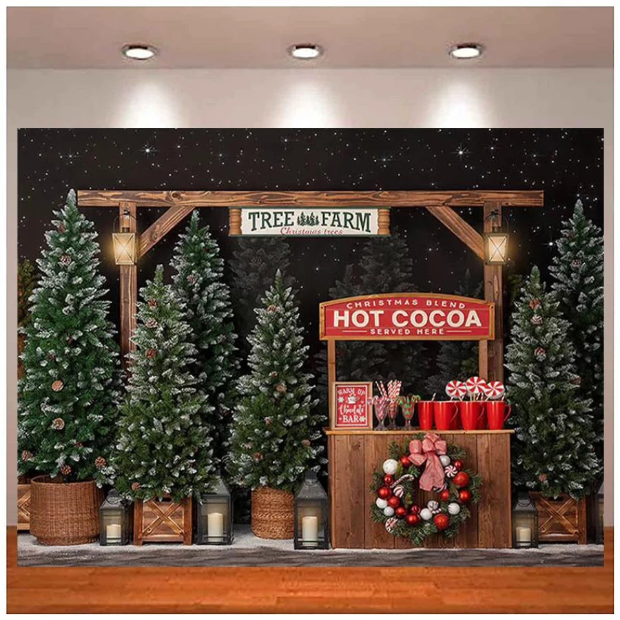 

Photography Backdrop Merry Christmas Trees Winter Farm Forest Glitter Kids Portrait Family Photo Background Banner Poster Studio