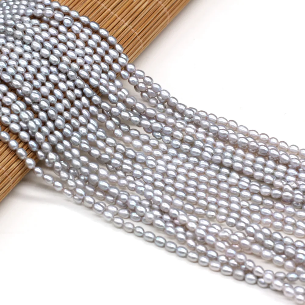 High Quality 100% Natural Freshwater Gray Rice Shape Pearl Jewelry DIY Necklace Bracelet Earring Accessories Gift 36cm