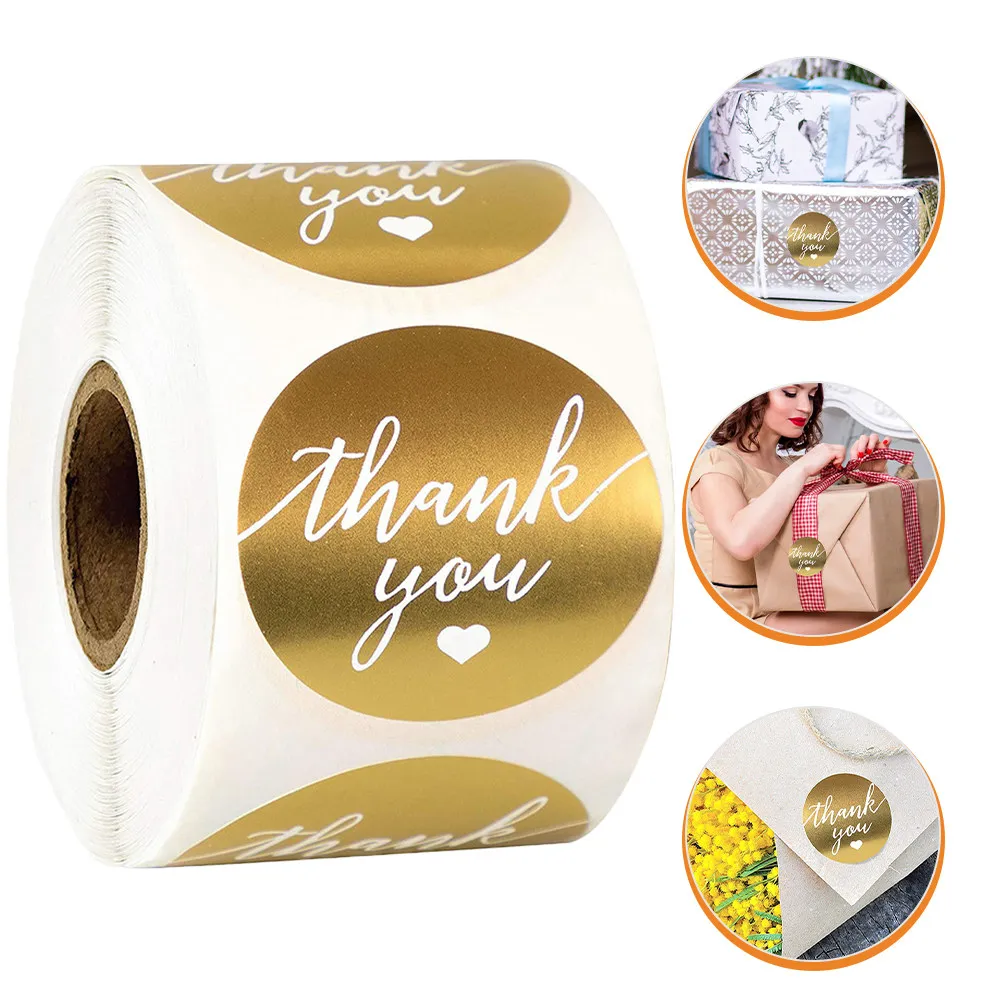 

Golden Thank You Sticker Adhesion Sealing Label for Gift Packaging Greeting Cards Bakery Candy Stores Envelopes