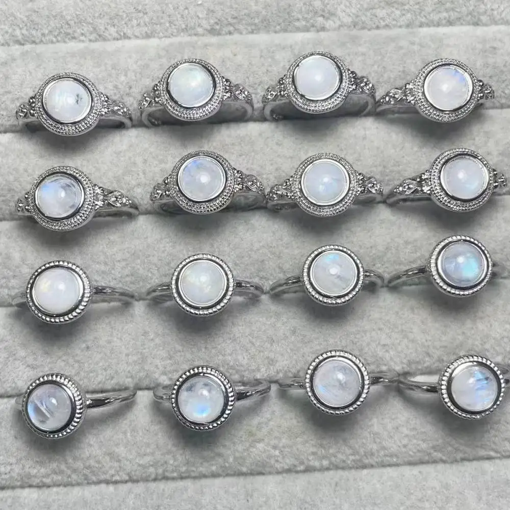 

4rings natural India moonstone adjustable ring white copper ring for women ring stone size approx7mm
