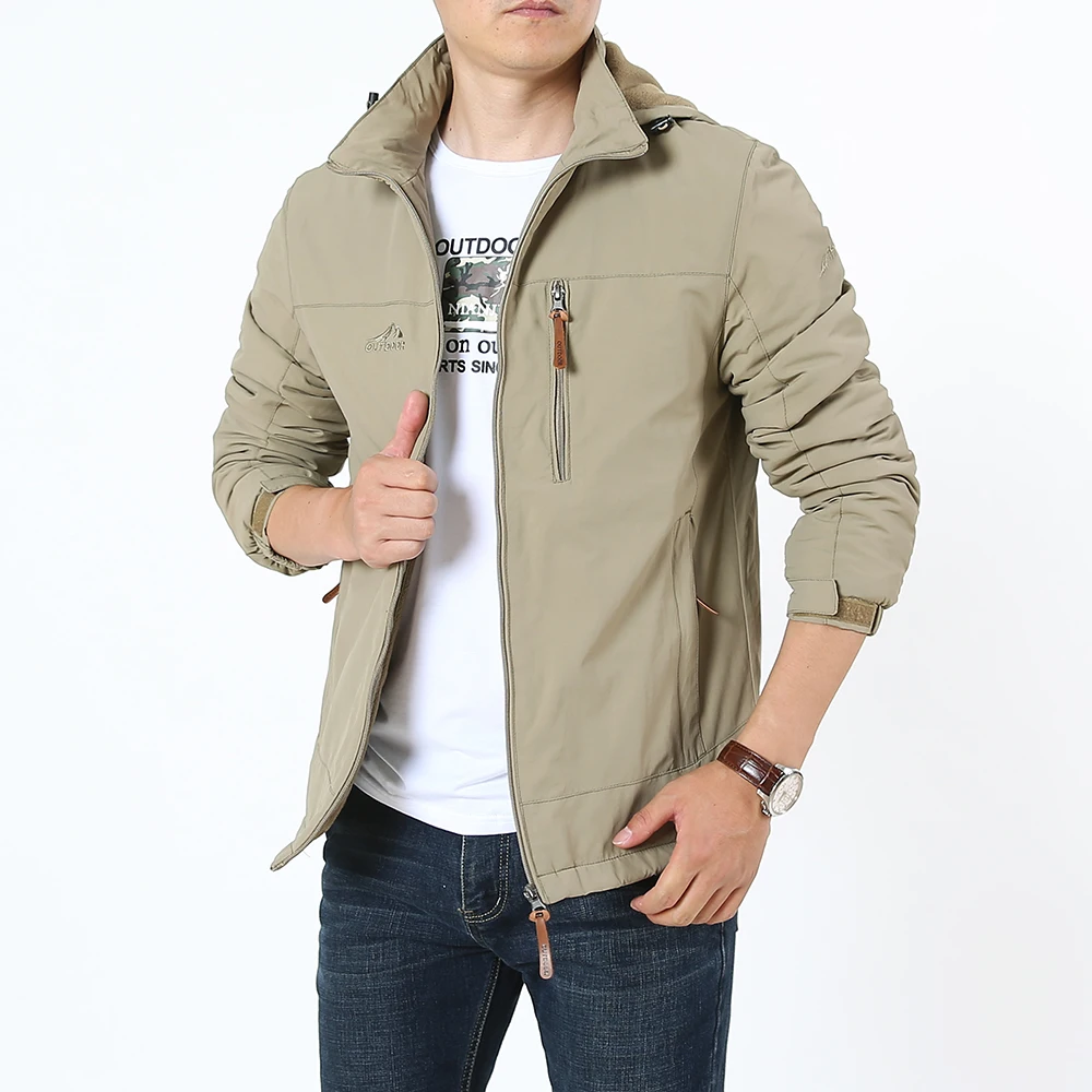 

Camping Hiking Windproof Men's Fleece Hooded Jackets Outdoor Mountaineering Fishing Hunting Quality Autumn Winter Warm Jacket