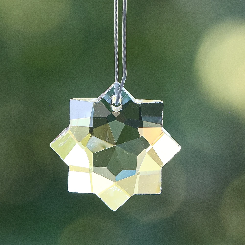 4PCS Clear Crystal Snowflake Pendant 20mm Octagon Faceted Hanging Bead for Window Car Garden Chandelier Sun Catcher Decoration