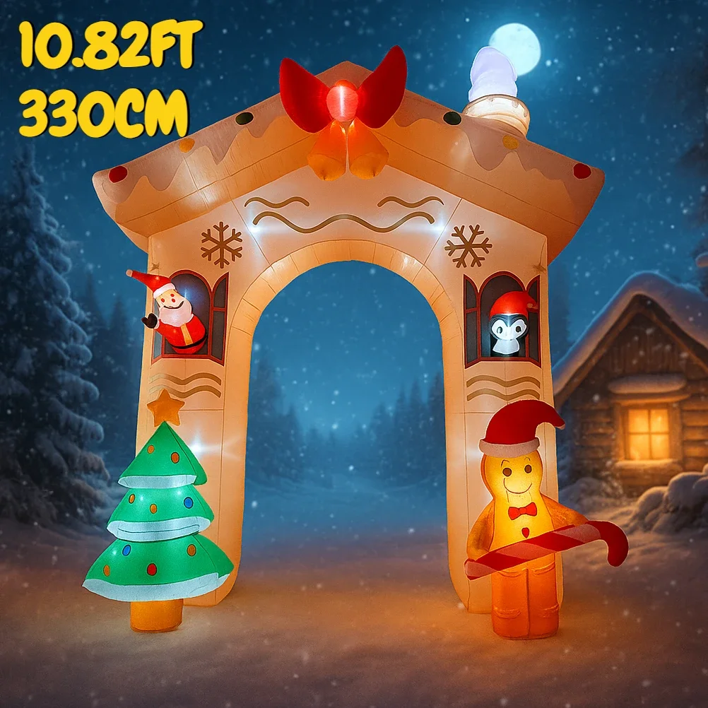 

10,82 фута надувная игрушка Рождественская арка Друзья Санта-Клауса со светодиодной подсветкой украшение двора Рождественские принадлежности Домашний орнамент Праздничный подарок