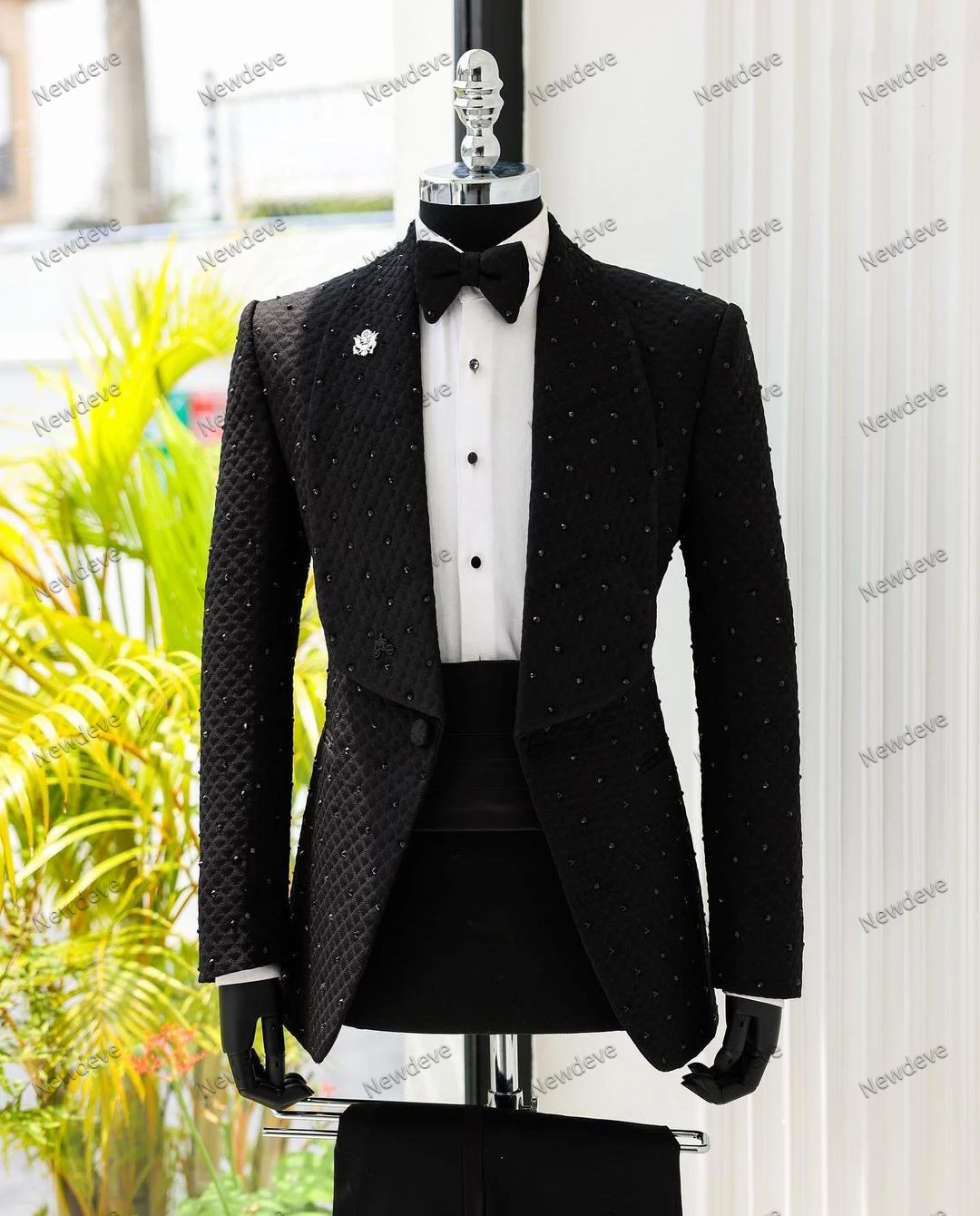 

Modern Men's Suits Tailored 2 Pieces Blazer Pants One Button Wide Lapel Beads Plus Size Wedding Formal Tuxedo Custom Made