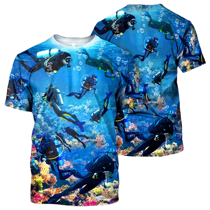 Unisex Dive The Ocean T Shirt 3D SCUBA Diving Athlete Graphic Tee Shirts for Men Extreme Sport T-shirt Fashion Short Sleeve Tops