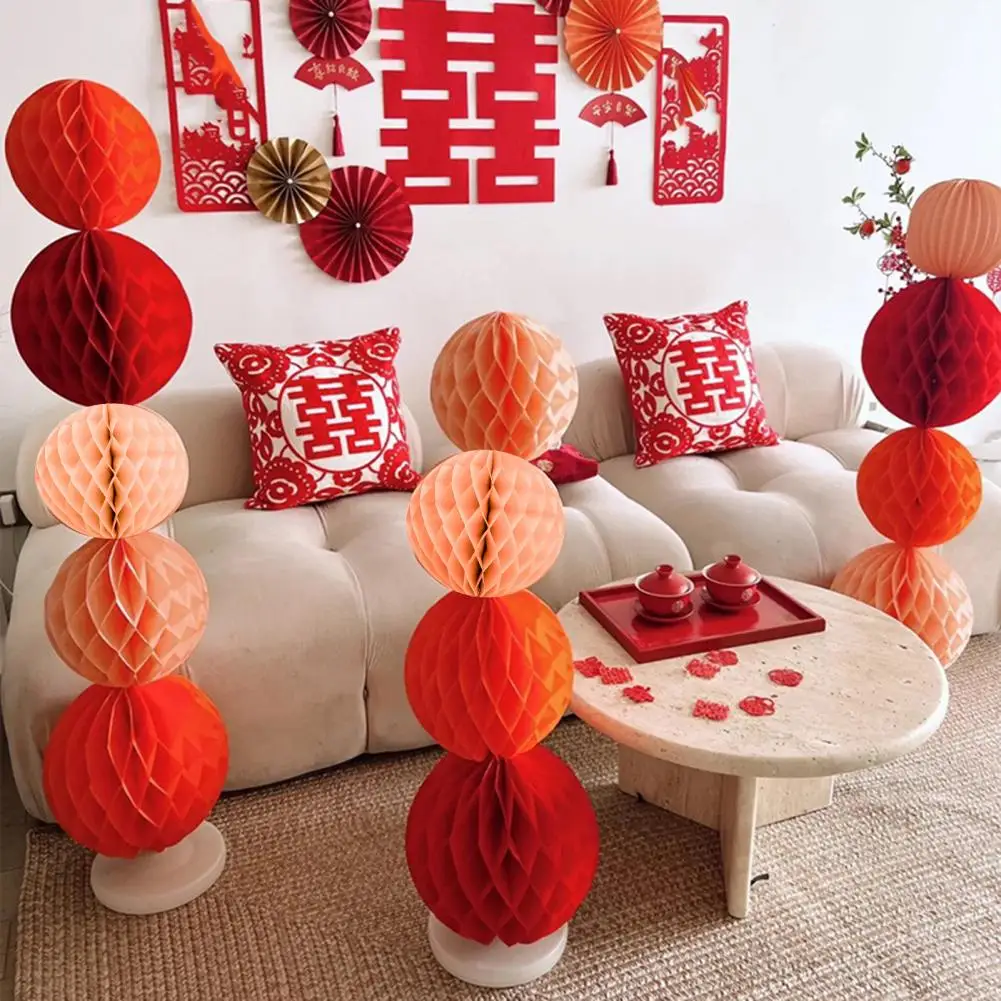 3 Pcs Chinese Lantern Honeycomb Flowers Round Balls Hanging Paper DIY Crafts Symmetric Paper Prom Decor Party Wedding Decoration