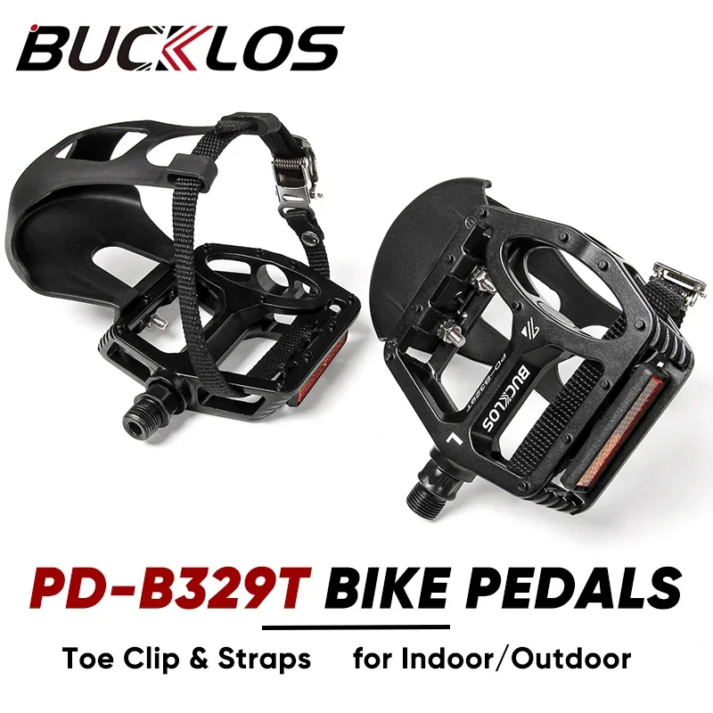 

BUCKLOS PD-B329T Indoor Spinning Bike Pedals 9/16inch Mountain Bike Pedal with Toe Clip Indoor Exercise Bicycle Pedals Bike Part