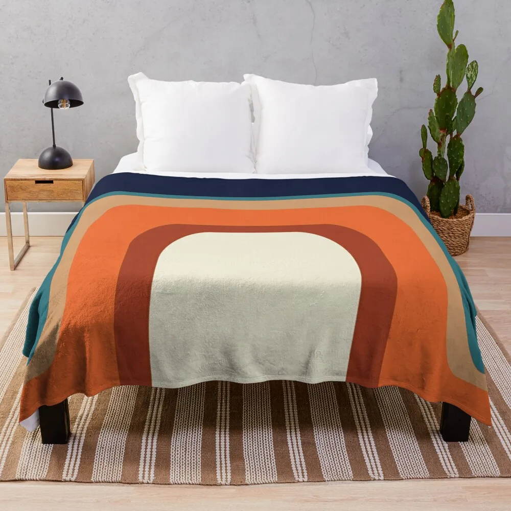 

Mid-Century Modern Meets 1970s Orange and Blue Rainbow Throw Blanket Shaggy Flannel Luxury St Blankets