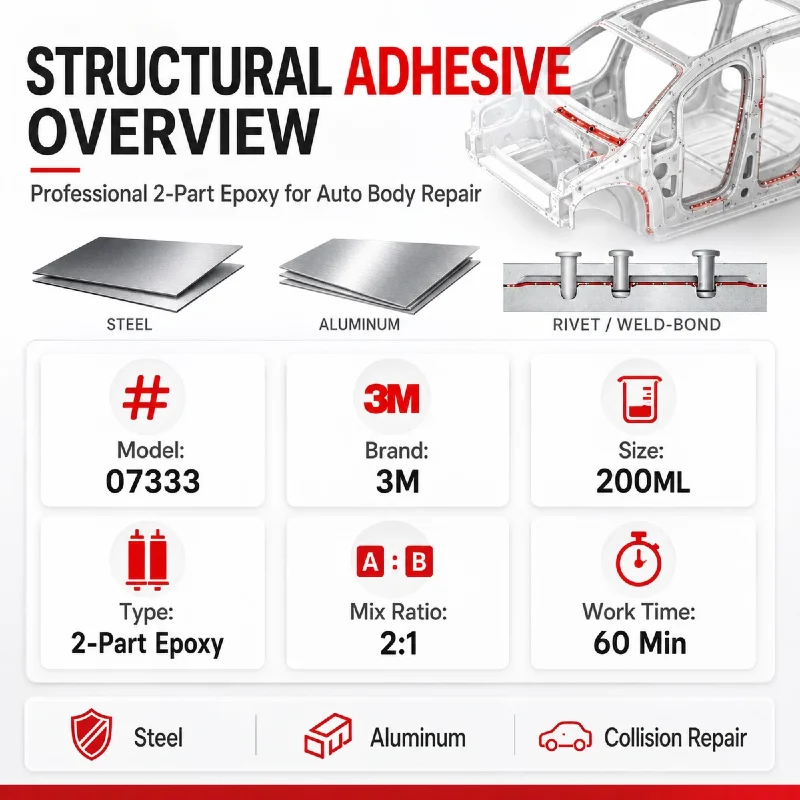 Original 3M 07333 Impact Resistant Structural Adhesive 200ML Two-Part Epoxy for Auto Body Steel Aluminum Collision Repair
