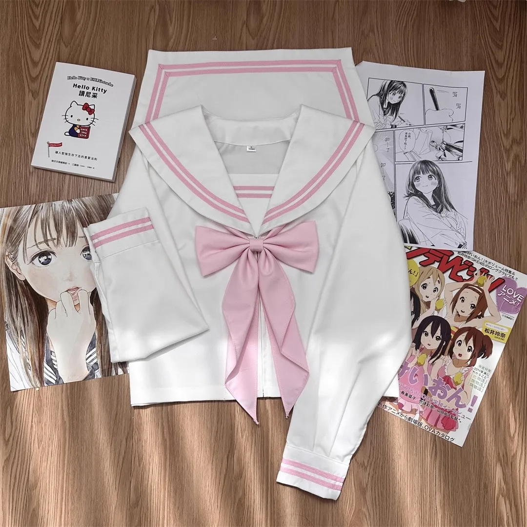 Vêtements de marin blanc rose uniforme japonais femme marin Fuku Jk uniforme scolaire coréen femmes lycée Seifuku jupe plissée