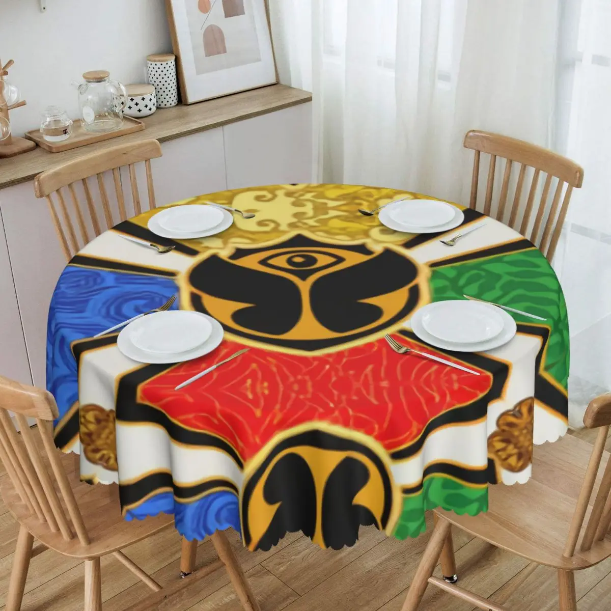 Round Fitted Tomorrowland Flag Table Cloth Oilproof Tablecloth 60 inch Table Cover for Kitchen Dinning