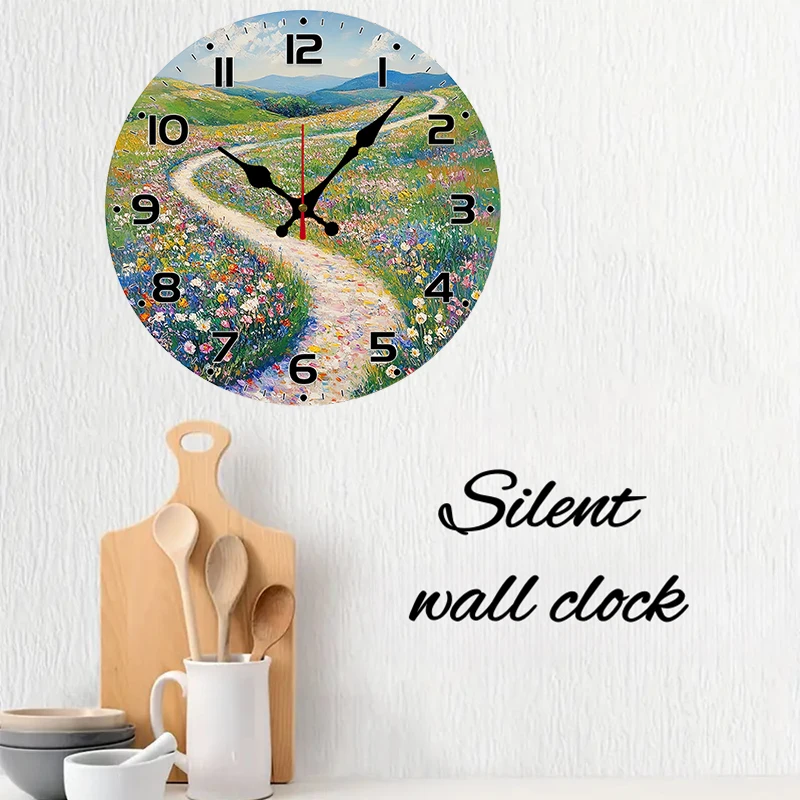 ساعة حائط معلقة صامتة مستديرة خشبية على شكل زهرة، مناسبة لغرفة المعيشة والمكتب وغرفة الدراسة وغرفة النوم وديكور المنزل