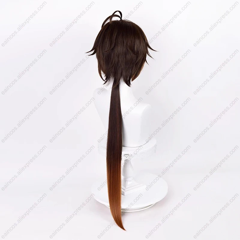 Zhongli Cosplay Wig 90cm Long Brown Orange Mixed Color Wigs Heat Resistant Synthetic Hair Halloween Party