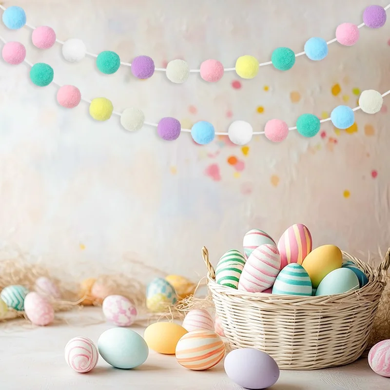 Guirnalda de Bolas de Pompones de Colores Macaron, Decoración Colgante de Pascua, Bandera de Fieltro para Baby Shower, Decoración de Fiesta de Cumpleaños Infantil