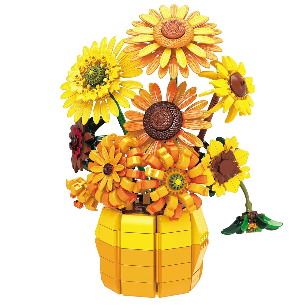 Moc Zonnebloem Bloemboeket Vaas Model Bricks Set Idee Woondecoratie Kinderen Bouwstenen Educatief Speelgoed Vakantiecadeaus