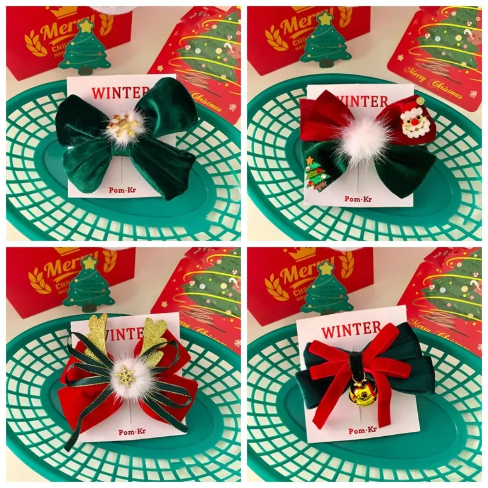 Bow Exquisite Christmas Accessories Fashion Cute Hair Clip Flocking Santa Claus Elk Headwear Girl