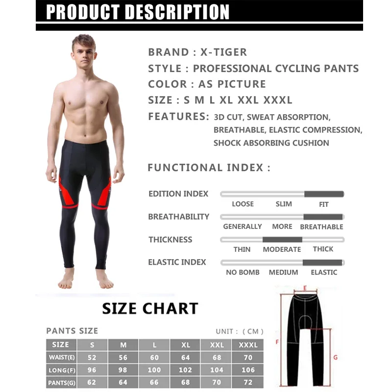 X-TIGER Printemps Automne Vélo Pantalon Avec 5D Gel Pad Vélo Collants VTT Vélo Descente Pantalon Pantalon De Vélo Vélo pantalon