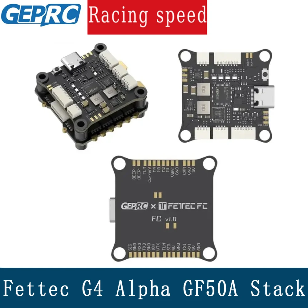 

GEPRC Fettec G4 Alpha GF50A FPV Stack G473 Flight Controller FETTEC S2M Dshot2400 GF50A 4IN1 ESC for FPV Freestyle Drone Model