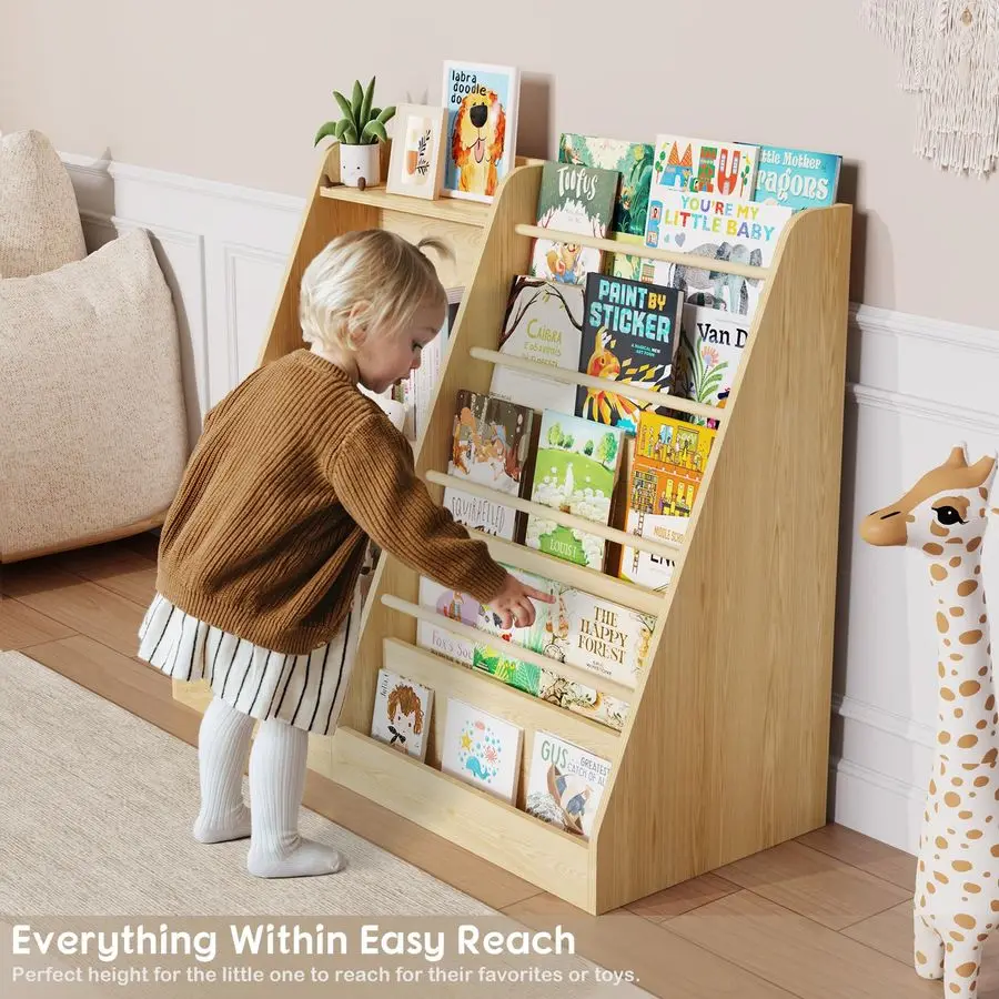 5 Tier Kids Bookshelf,Baby Bookshelf,Toy and Book Storage for Kids,Book Display Shelf,Natural