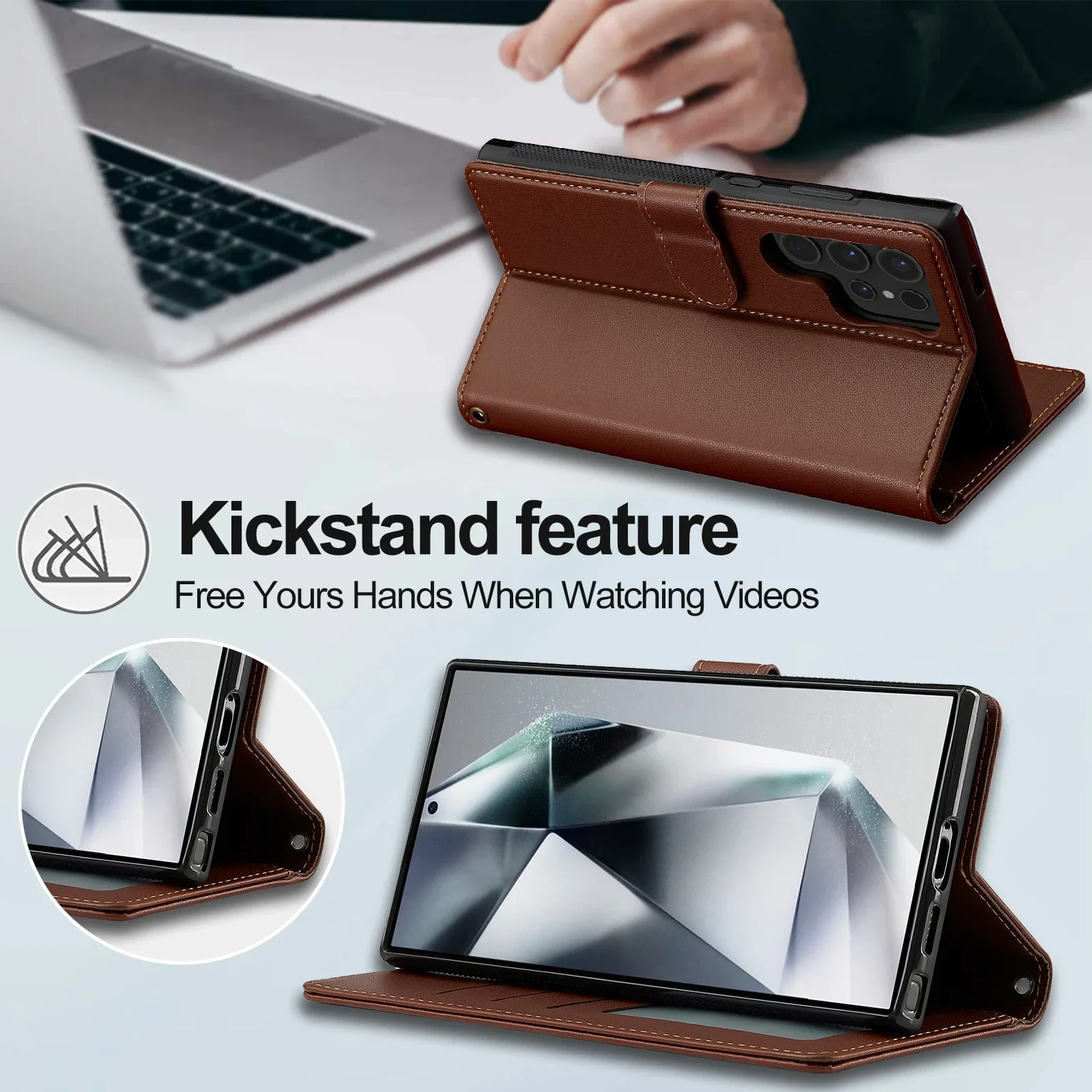Skórzane etui z klapką i magnetycznym zamknięciem do Samsunga S26/S25/S24 Ultra/S23/S22 Plus/S21 FE A17/A16/A36/A56/A15/A35/A55/A54/A34 — zdjęcie produktu 4