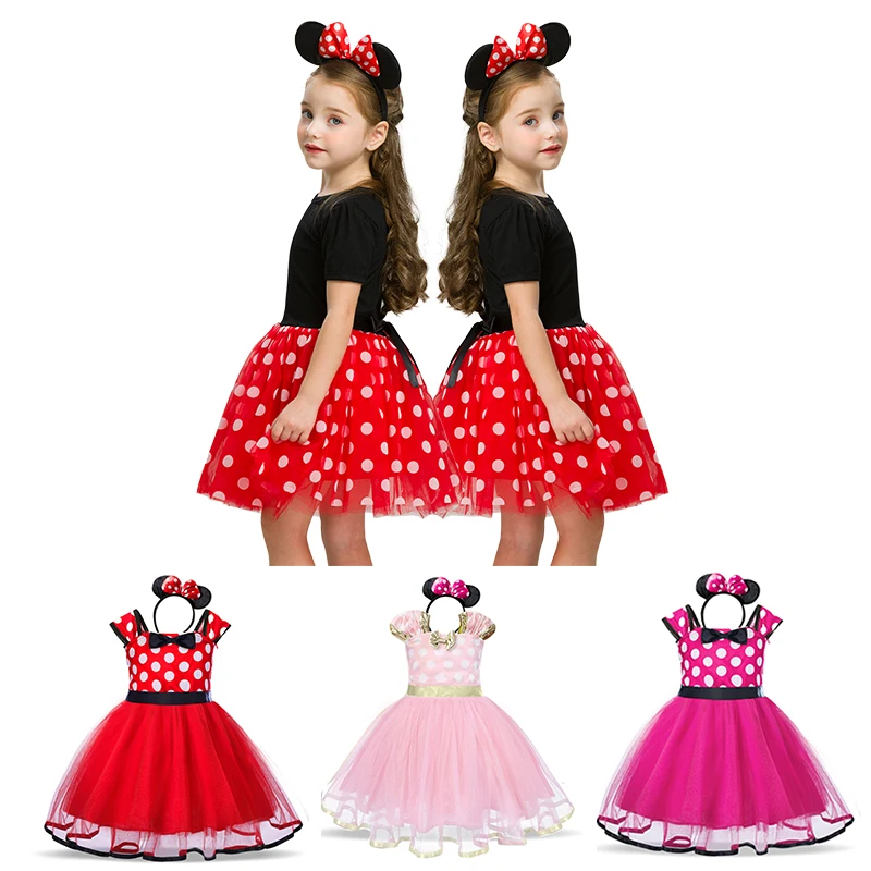 Disfraz de fantasía para niña, minivestido de ratón para fiesta de Navidad, Princesa, cumpleaños, vestido de lunares