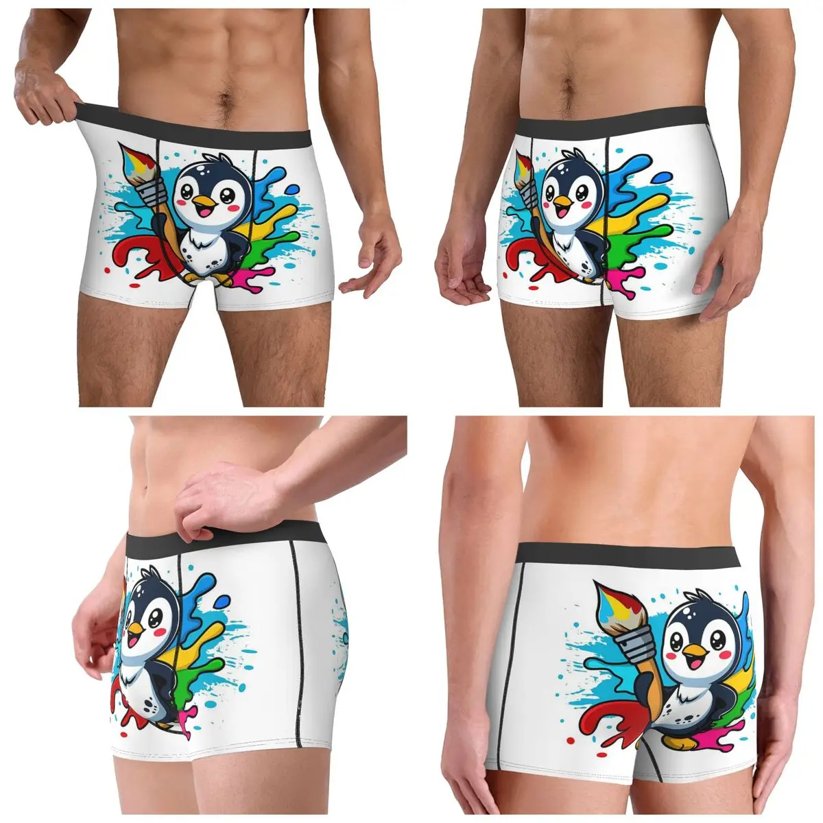 Boxer Underpants Shorts Painter Penguin Design Sticker Cute Panties Men's Soft Underwear for Homme Man Boyfriend Gift