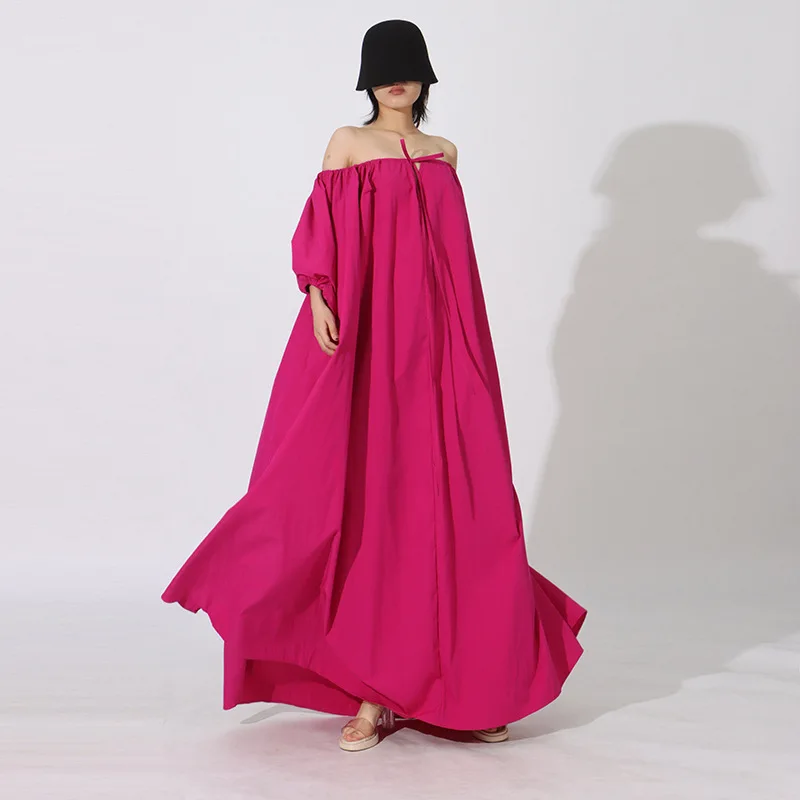 

Elegant French One Shoulder Strap Dress Women's Fashionable Loose Slimming Vintage High-End Feeling Long Skirt Summer