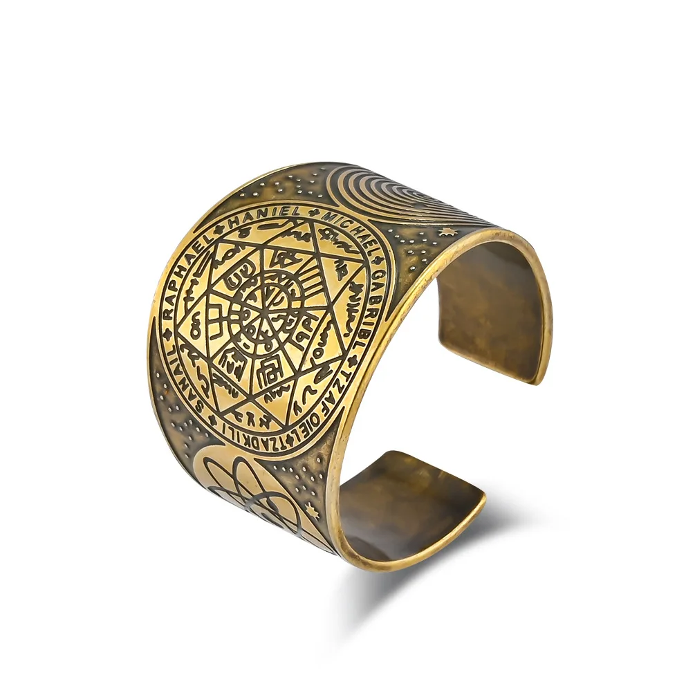 Adjustable Seal Of The Seven Archangels Ring Enochian Solomon Amulet Stainless Steel Band Ring For Men Women