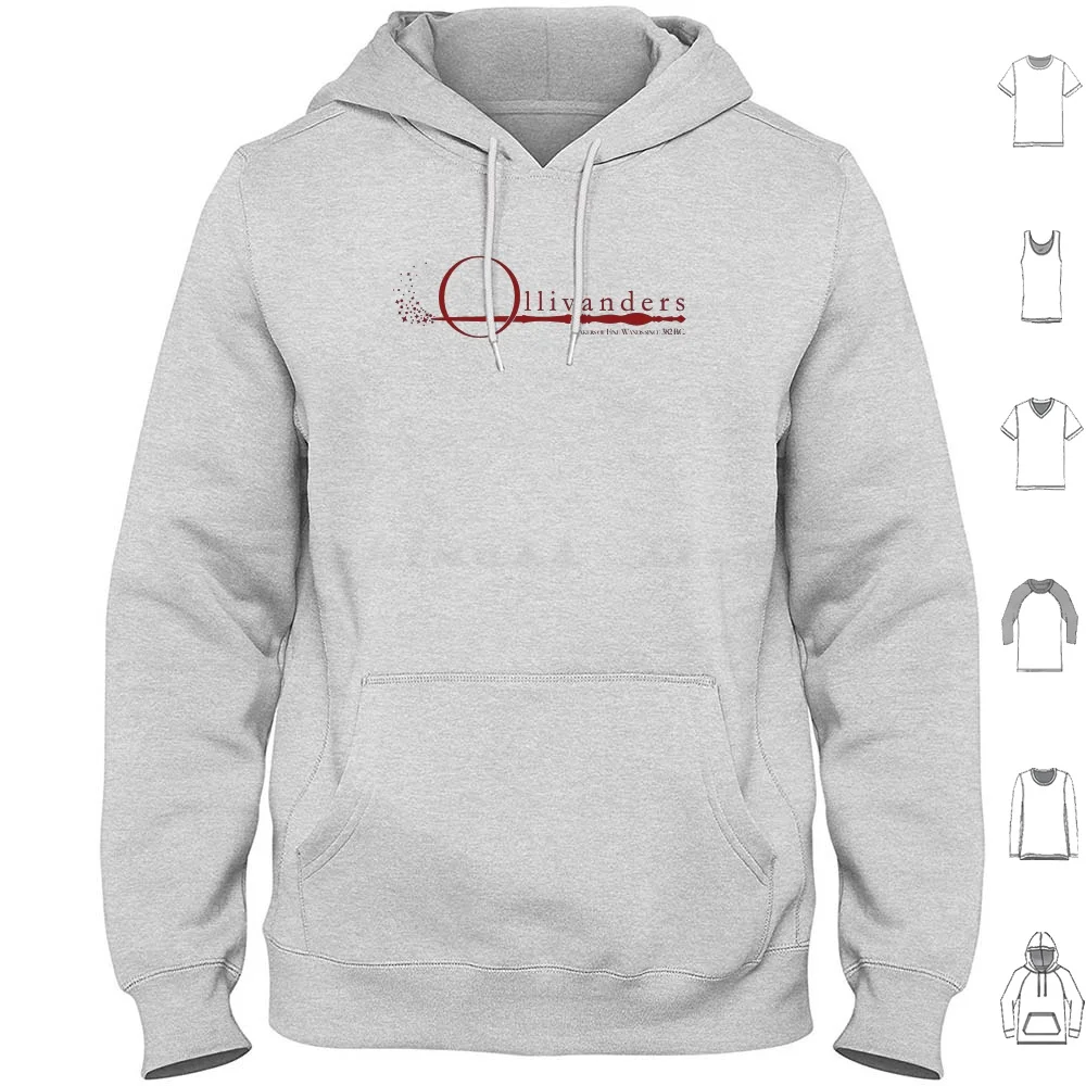 Logotipo de Ollivanders en rojo Sudadera con capucha de algodón de manga larga iluminación Olivander Olivanders varita de duelo varitas Diagon Alley Shop Hermione Ron