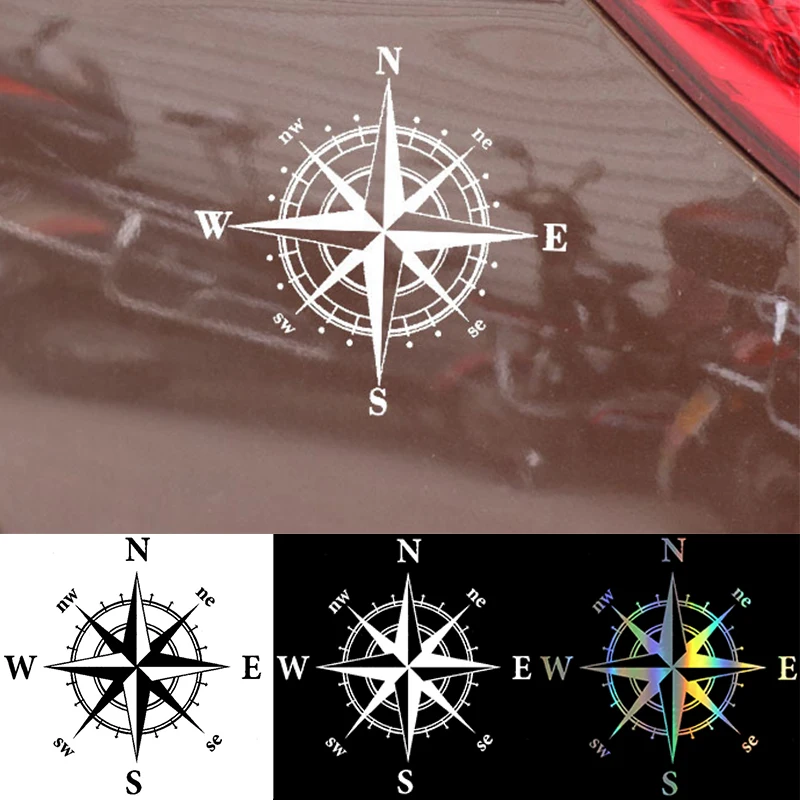 Universal Navigation Compass Car Stickers Vinyl Decal Motorcycle Decoration Auto Exterior Accessories Black/White/Laser 15X15cm