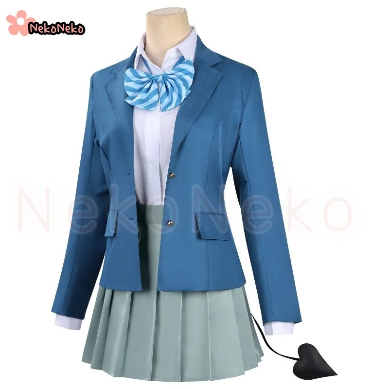 2026 New Anime Koketsu Kanan Cosplay Costume Wig Woman Blue School Uniform Coat Shirt Bow Tie Tail Skirt Set view 2